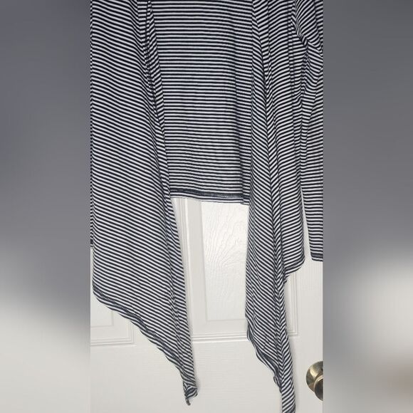 INC XL Striped WhiteBlack PIMA COTTON MODAL Asymmetrical Women OpenedHoodie - Picture 2 of 7